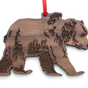 Grizzly Bear Ornament - North American Brown Bear Wood Christmas Ornament  - Black Walnut Wood - Critter Collection