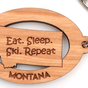 Montana Key Chain for Skier - Customizable Wood State Shape Key Clip by Nestled Pines