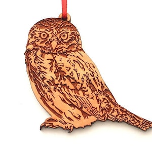 Pygmy Eule - Geschnitzte hölzerne Eulen-Weihnachtsverzierung - massives Ahornholz - Vogelsammlung