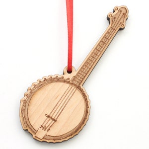 Banjo Cutout Christmas Ornament - Detailed Banjo Black Cherry Wood Christmas Ornament - Musical Instruments - Nestled Pines Original Design