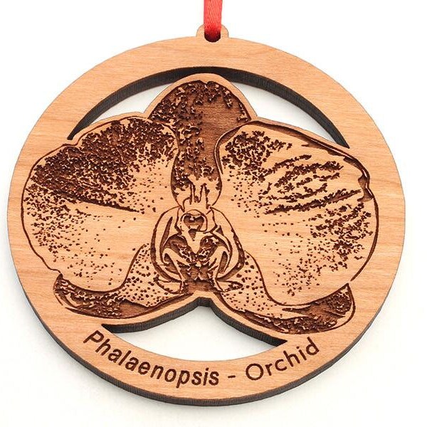 Orchid Flower Closeup Ornament - Phalaenopsis Orchid Engraved Black Cherry Wood Christmas Ornament -Nestled Pines' Natural Beauty Collection