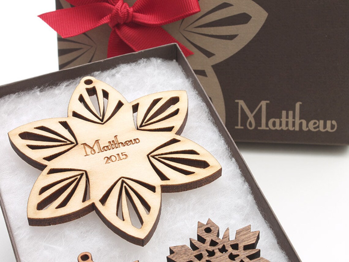 Personalized Wood Snowflake Ornament Gift Box Set From Etsy