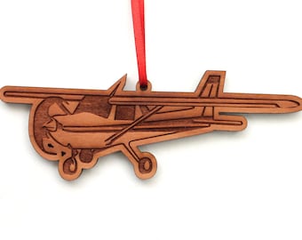 Cessna Plane Ornament - Propeller-Driven Aircraft Engraved Black Cherry Wood Christmas Ornament Enthusiast Ornament