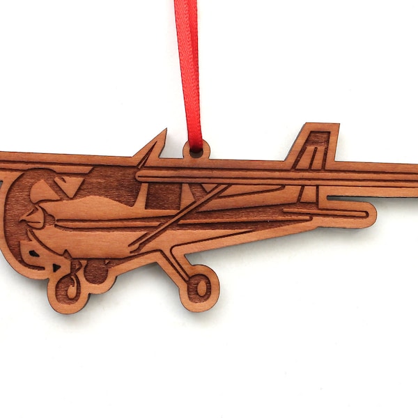 Cessna Plane Ornament - Propeller-Driven Aircraft Engraved Black Cherry Wood Christmas Ornament Enthusiast Ornament