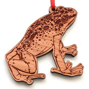 Dart Frog Ornament - Blue Poison Dart Black Cherry Wood Christmas Ornament - Amphibian Zoo Animal - Nestled Pines