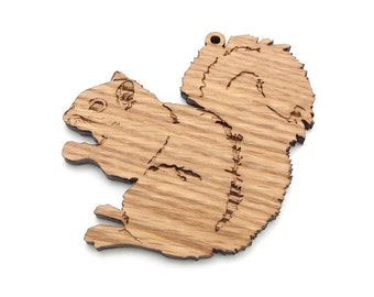 Gray Squirrel Ornament - Squirrel Wood Christmas Ornament  - Red Oak Hardwood - Critter Collection