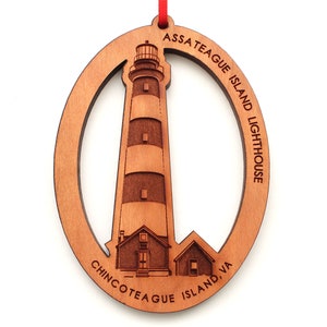 Assateague Island Lighthouse VA Ornament - Assateague Island Virginia Atlantic - Black Cherry Wood Christmas Ornament - Vacation Destination