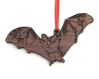 Brown Bat Ornament - Bat Halloween or Christmas  Wood Ornament - Black Walnut Wood - Critter Collection
