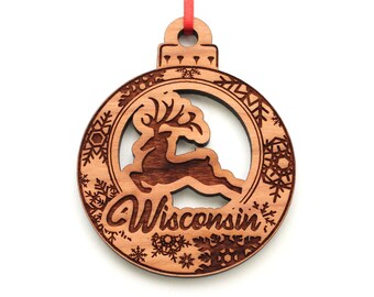 Wisconsin Reindeer Ornament - Classic Globe Style Theme Christmas Ornament