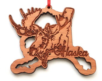 Moose Face Alaska Ornament - Black Cherry Wood - Alaska series - Wood Ornament AK