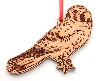 American Kestrel Ornament - Sparrow Hawk Solid Black Cherry Hardwood Christmas Ornament