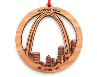 Saint Louis Missouri Skyline Arch Ornament - Engraved Gateway Arch St. Louis MO Detailed Skyline Black Cherry Ornament - City Collection