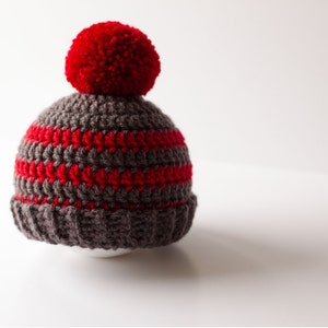 READY TO SHIP Boy Red and Gray Valentine's Day Toboggan, Sizes 0-3 month to Toddler