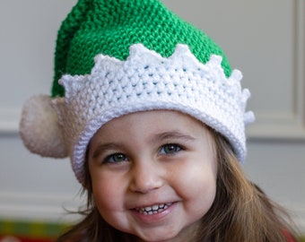 READY TO SHIP Crochet Green Santa's Elf Hat, Sizes Newborn Baby to Toddler/Child/Kid