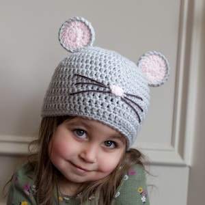 READY TO SHIP Crochet Gray Mouse Hat, Sizes 0-3 month to Toddler image 6