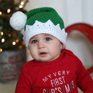 READY TO SHIP Crochet Green Santa's Elf Hat, Sizes Newborn Baby to Toddler/Child/Kid image 4