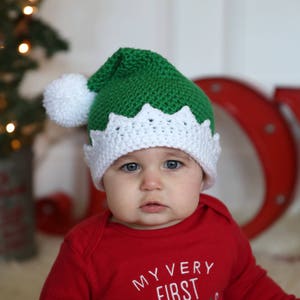 READY TO SHIP Crochet Green Santa's Elf Hat, Sizes Newborn Baby to Toddler/Child/Kid image 3