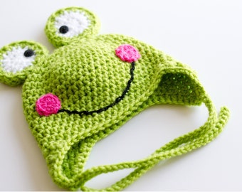 READY TO SHIP Crochet Frog Hat, Sizes Newborn to Toddler