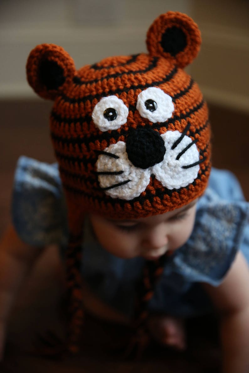 READY TO SHIP Crochet Tiger Hat, Sizes Newborn to Toddler/Kid image 7