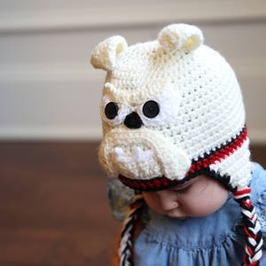 READY TO SHIP Crochet Bulldog Hat, Sizes Newborn to Toddler/Child