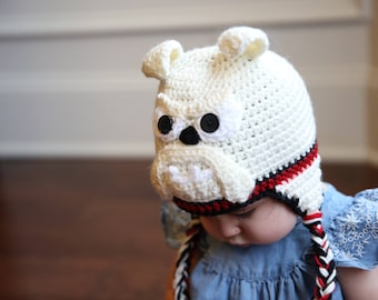 READY TO SHIP Crochet Bulldog Hat, Sizes Newborn to Toddler/Child