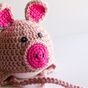READY TO SHIP Crochet Pig Hat, Sizes Newborn to Toddler image 1