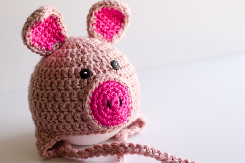 READY TO SHIP Crochet Pig Hat, Sizes Newborn to Toddler image 1