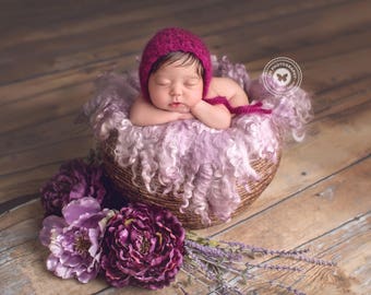 Crochet Mohair Photography Prop Bonnet, Sizes Newborn to 6-12 month