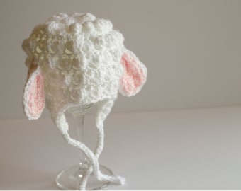 READY TO SHIP Crochet Easter White Lamb Hat, Sizes Newborn Baby to Toddler