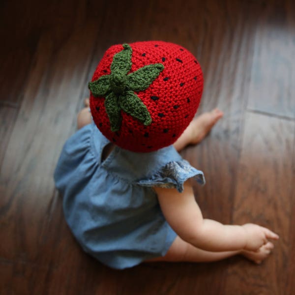 READY TO SHIP Crochet Red Strawberry Hat, Sizes Newborn to Toddler