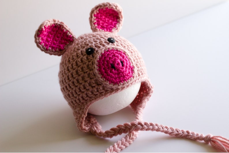 READY TO SHIP Crochet Pig Hat, Sizes Newborn to Toddler image 2