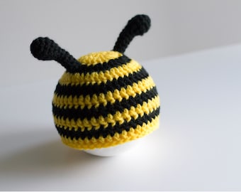 READY TO SHIP Crochet Bee Hat, Yellow Jacket Hat, Newborn to Child