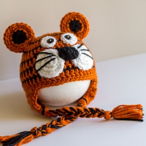 READY TO SHIP Crochet Tiger Hat, Sizes Newborn to Toddler/Kid image 1