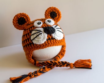 READY TO SHIP Crochet Tiger Hat, Sizes Newborn to Toddler/Kid