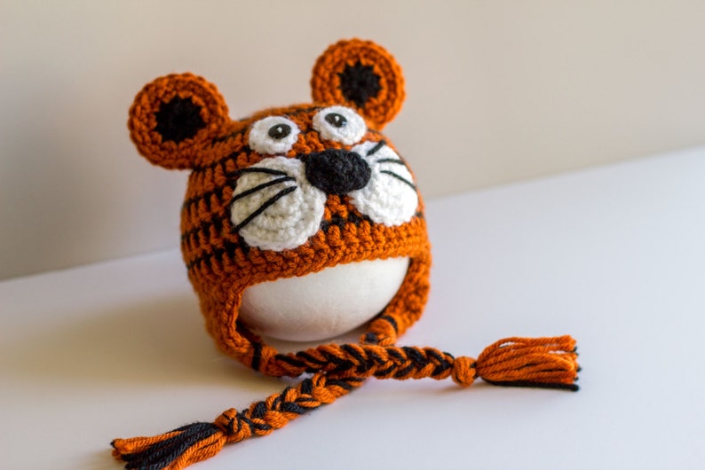 READY TO SHIP Crochet Tiger Hat, Sizes Newborn to Toddler/Kid image 1