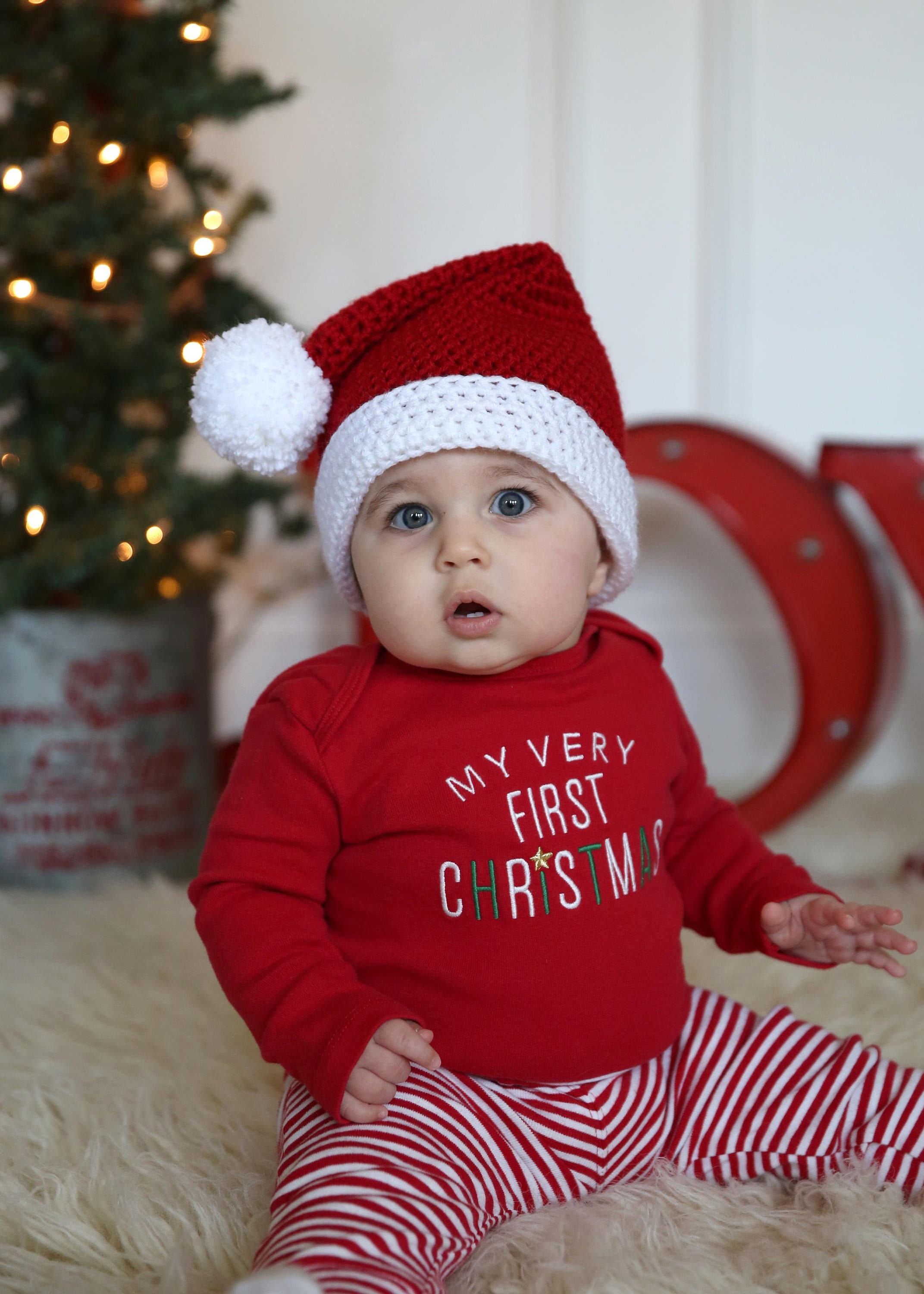 READY TO SHIP Crochet Baby Santa Hat Newborn Red Christmas | Etsy