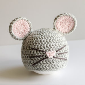 READY TO SHIP Crochet Gray Mouse Hat, Sizes 0-3 month to Toddler image 2