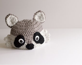 READY TO SHIP Crochet Raccoon Hat, Baby Sizes to Toddler