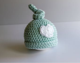 READY TO SHIP Crochet Baby Boy Hospital Hat, Newborn Size