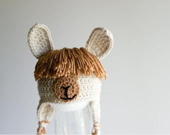 READY TO SHIP Crochet Llama Hat, Sizes Newborn to Toddler