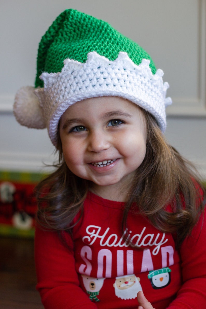 READY TO SHIP Crochet Green Santa's Elf Hat, Sizes Newborn Baby to Toddler/Child/Kid image 1