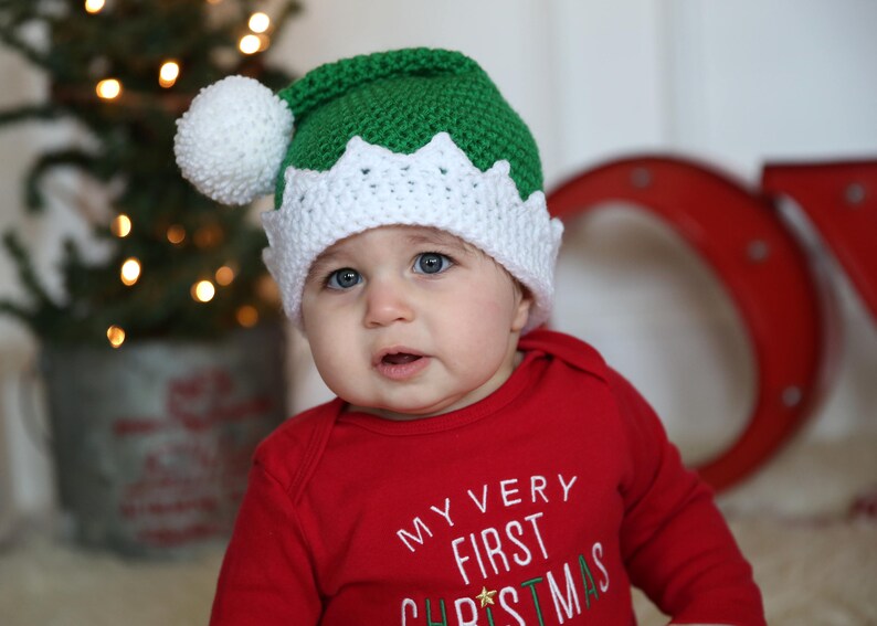 READY TO SHIP Crochet Green Santa's Elf Hat, Sizes Newborn Baby to Toddler/Child/Kid image 4