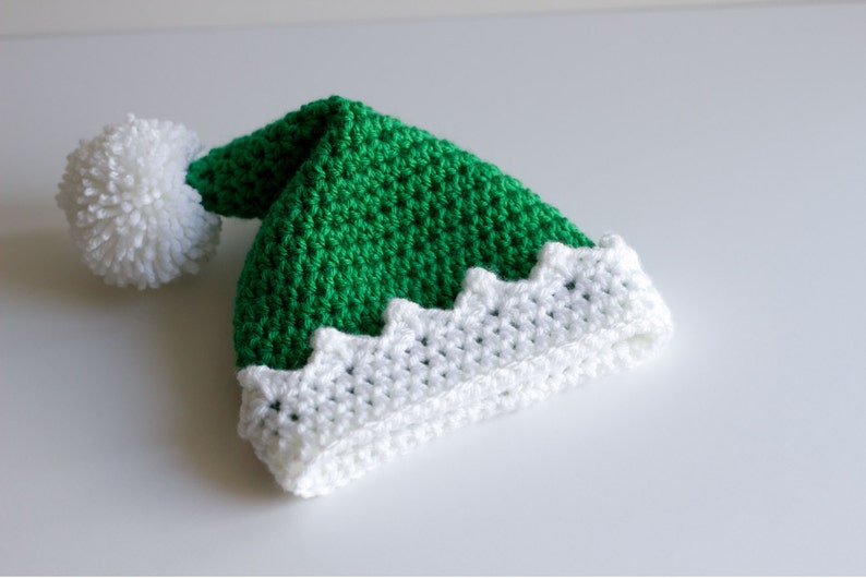 READY TO SHIP Crochet Green Santa's Elf Hat, Sizes Newborn Baby to Toddler/Child/Kid image 7