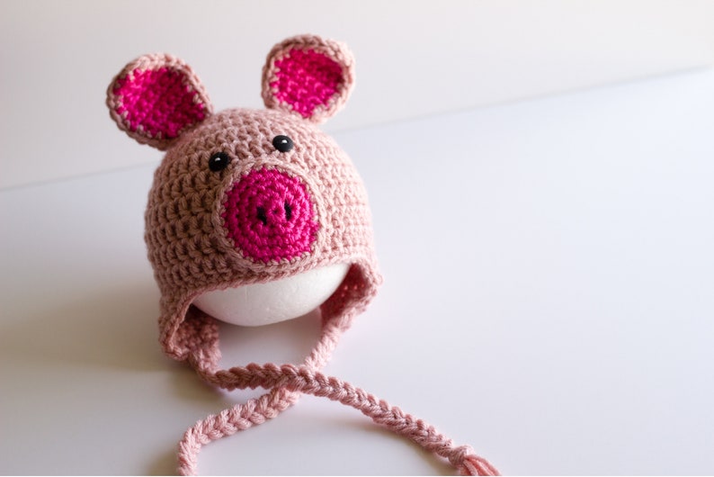 READY TO SHIP Crochet Pig Hat, Sizes Newborn to Toddler image 3