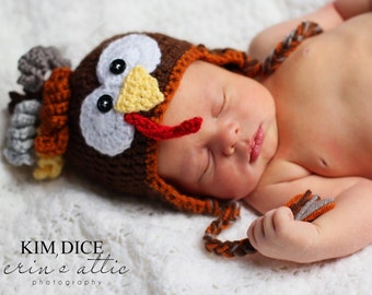 READY TO SHIP Crochet Thanksgiving Turkey Hat, Sizes Newborn to Toddler