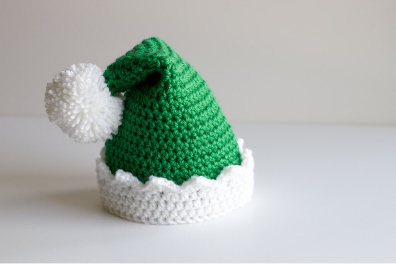 READY TO SHIP Crochet Green Santa's Elf Hat, Sizes Newborn Baby to Toddler/Child/Kid image 6