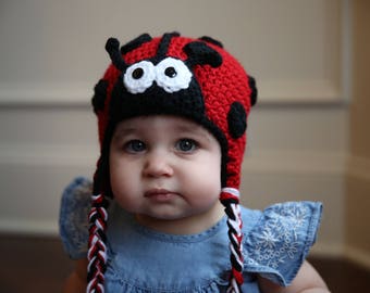 READY TO SHIP Crochet Red Ladybug Hat, Sizes Baby to Toddler