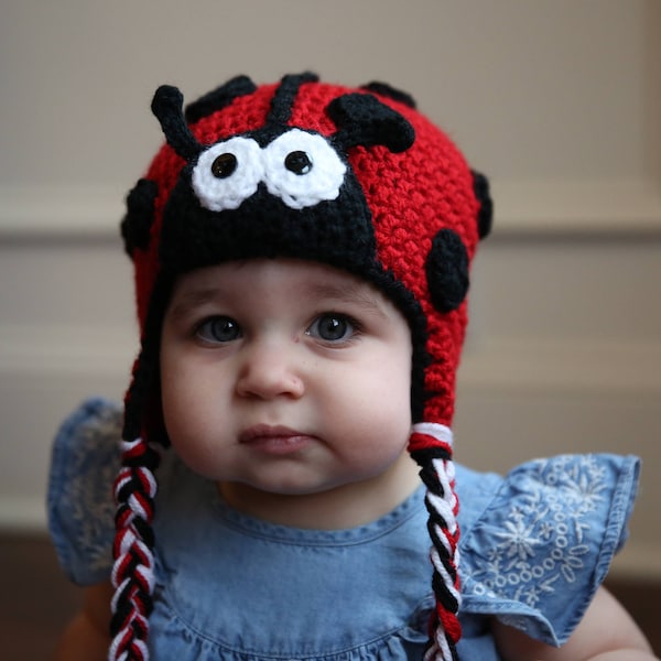 READY TO SHIP Crochet Red Ladybug Hat, Sizes Baby to Toddler