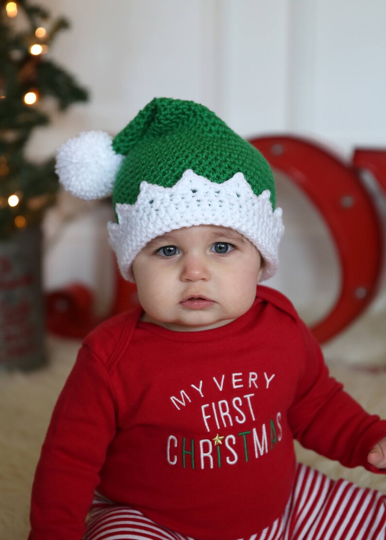 READY TO SHIP Crochet Green Santa's Elf Hat, Sizes Newborn Baby to Toddler/Child/Kid image 3