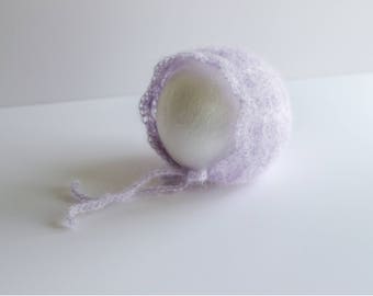 Crochet Baby Mohair Bonnet, Sizes Newborn to 6-12 month